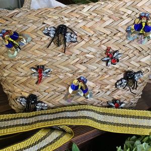 Steve Madden Shiny Bug Embellished Woven Straw Cheryl Bag with Shoulder Strap 🐞